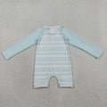 S0650 Boys' Blue Striped Long Sleeve Zipper One-Piece Swimsuit