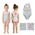 S0732 Baby Girls Pink Small Flowers 1 Piece Ruffle Swimsuits