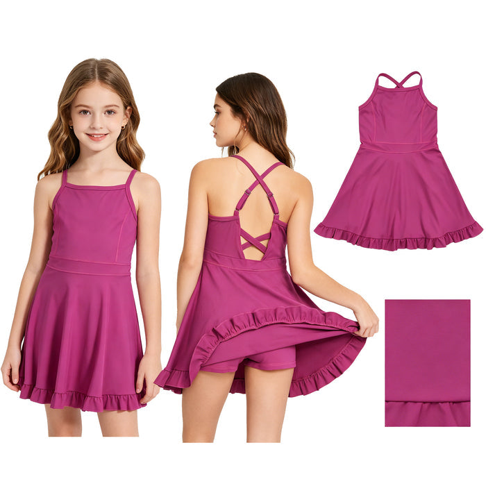 S0778 Baby Girls Strap Fuchsia Yoga Active Knee Length Dress