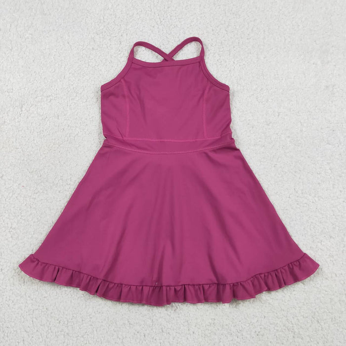 S0778 Baby Girls Strap Fuchsia Yoga Active Knee Length Dress