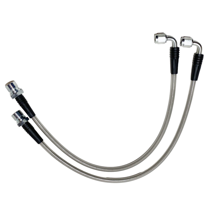 S550 & S650 Mustang F3 Brake Line Kit +9" From Stock Length -03AN 90° Female on Caliper End, 010-0250R9 - Motion Raceworks