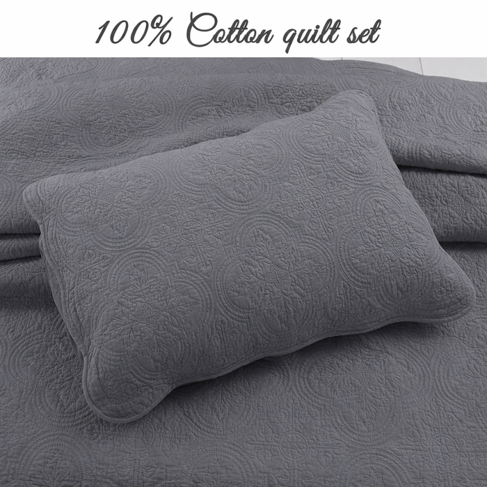 Serenity - Victorian Scalloped Medallion - Cotton Reversible 3 Piece Quilt Bedding Set