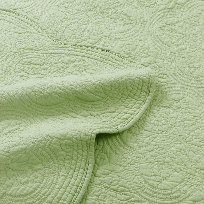 Serenity Green Scalloped Floral Cotton Quilt Set – Secret Garden Collection