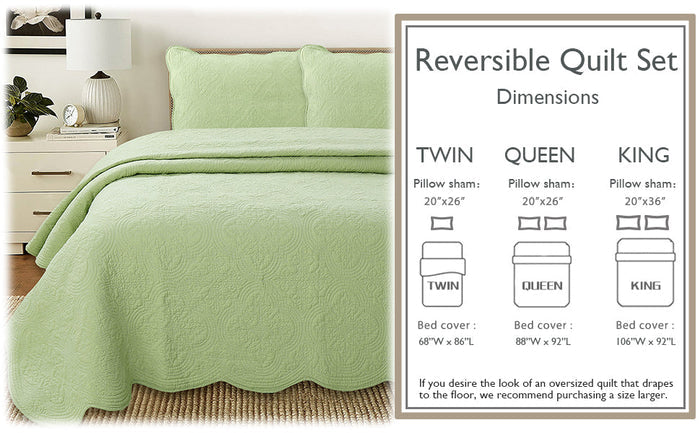 Serenity Green Scalloped Floral Cotton Quilt Set – Secret Garden Collection