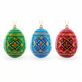 Set of 3 Vibrant Geometric Ukrainian Pysanky Wooden Easter Egg Ornaments 2.5 Inches