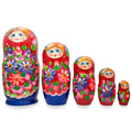 Set of 5 Flowers on Red Scarf Wooden Nesting Dolls 7.25 Inches