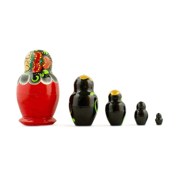 Set of 5 Wooden Strawberry Nesting Dolls - 3.5" Khokhloma Matryoshka