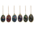 Set of 6 Flowers Wooden Egg Shape Christmas Ornaments 1.5 Inches