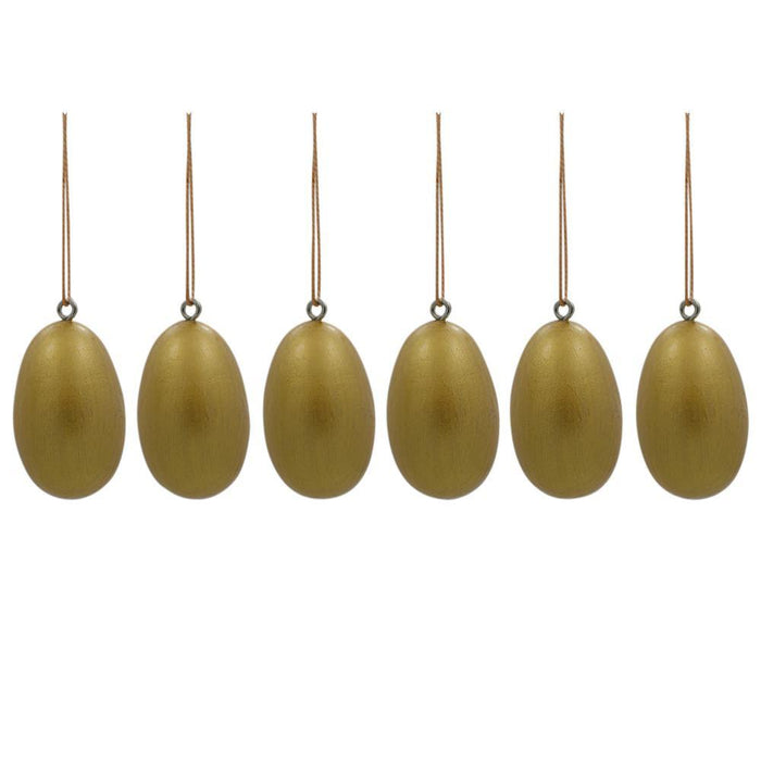 Set of 6 Flowers Wooden Egg Shape Christmas Ornaments 1.5 Inches