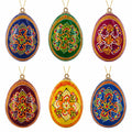 Set of 6 Ukrainian Wooden Easter Egg Ornaments 2.5 Inches