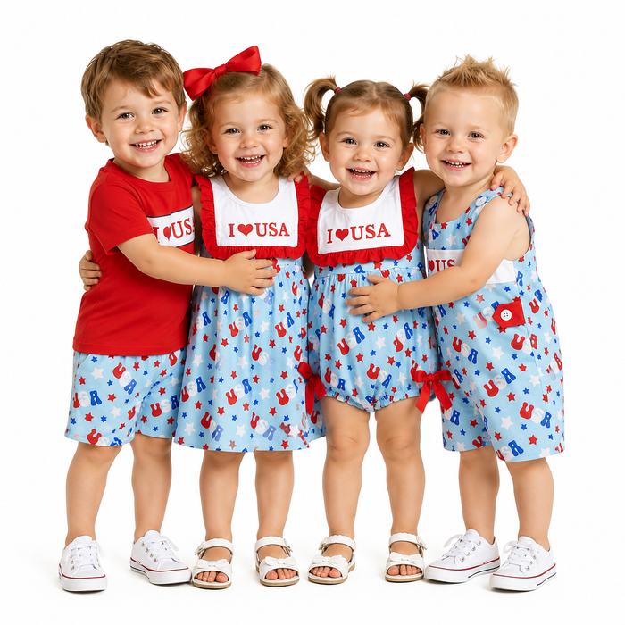 Sibling 4th of July Kids Clothes - "I ❤️ USA" Red White Blue Patriotic Collection