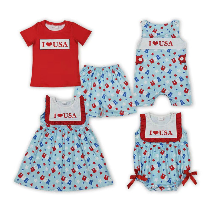 Sibling 4th of July Kids Clothes - "I ❤️ USA" Red White Blue Patriotic Collection