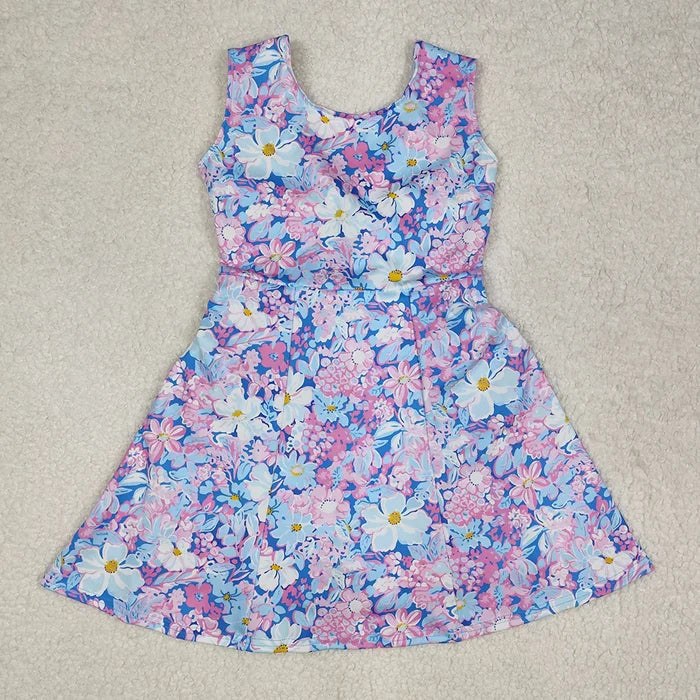 Sibling 9 Colors Baby Girls Red Flowers Active Yoga Athletic Dresses