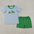 Sibling Baby Boys Blue Stripe Embroidery Pumpkin Truck Top Short Fall Clothes Sets Rompers