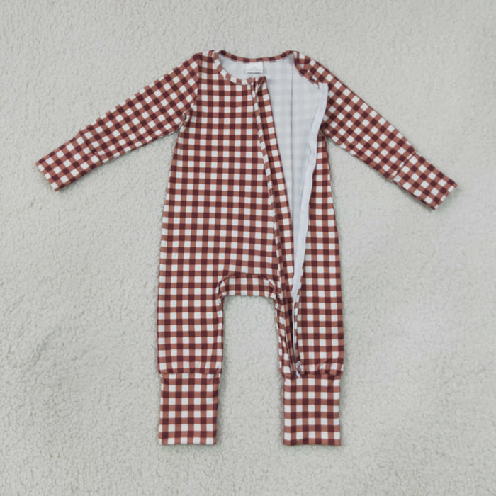 Sibling Baby Boys Checked Long Sleeve Pajama Set +Zipper Romper