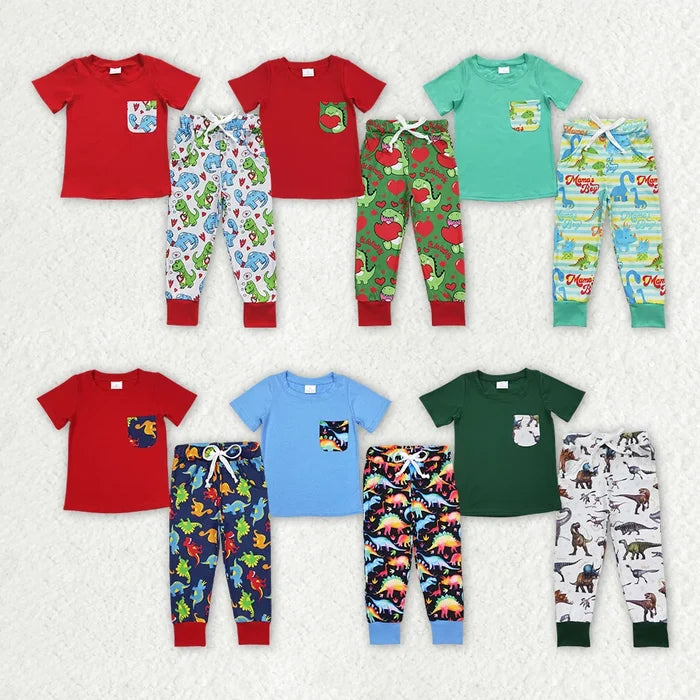 Sibling Baby Boys Dinosaurs Pocket Tee Top Pants Outfit