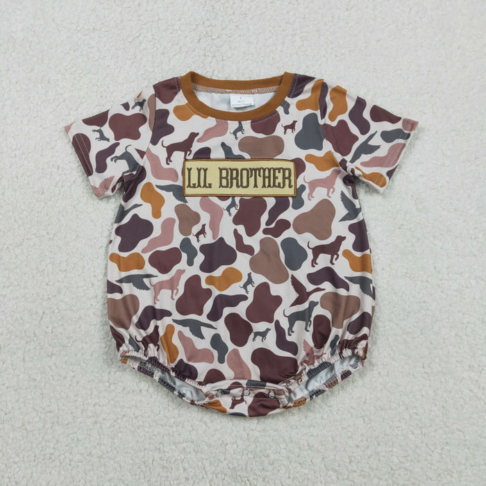 Sibling Baby Boys Embroidery Big Lil Brother Top Pockets Camo Pant Hunting Clothes Set Rompers