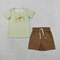 Sibling Baby Boys Embroidery Dog Fishing Stripe Top Short Hunting Clothes Set Rompers