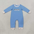 Sibling Baby Boys Embroidery Ducks Blue Checked Hunting Rompers