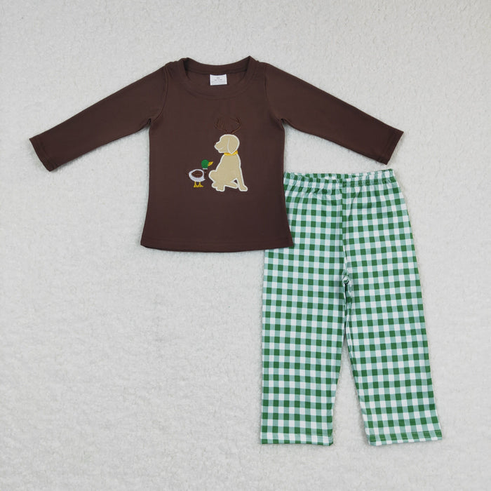 Sibling Baby Boys Embroidery Ducks Dogs Top Pockets Pants Hunting Clothes Sets