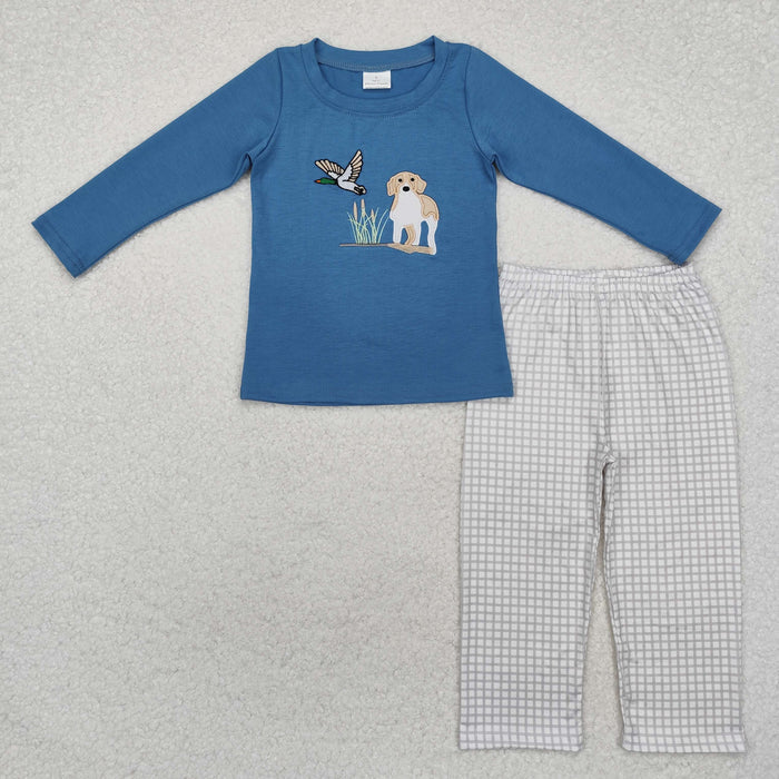 Sibling Baby Boys Embroidery Ducks Dogs Top Pockets Pants Hunting Clothes Sets