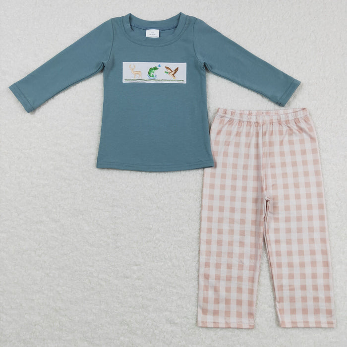 Sibling Baby Boys Embroidery Ducks Dogs Top Pockets Pants Hunting Clothes Sets