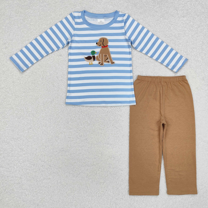 Sibling Baby Boys Embroidery Ducks Dogs Top Pockets Pants Hunting Clothes Sets