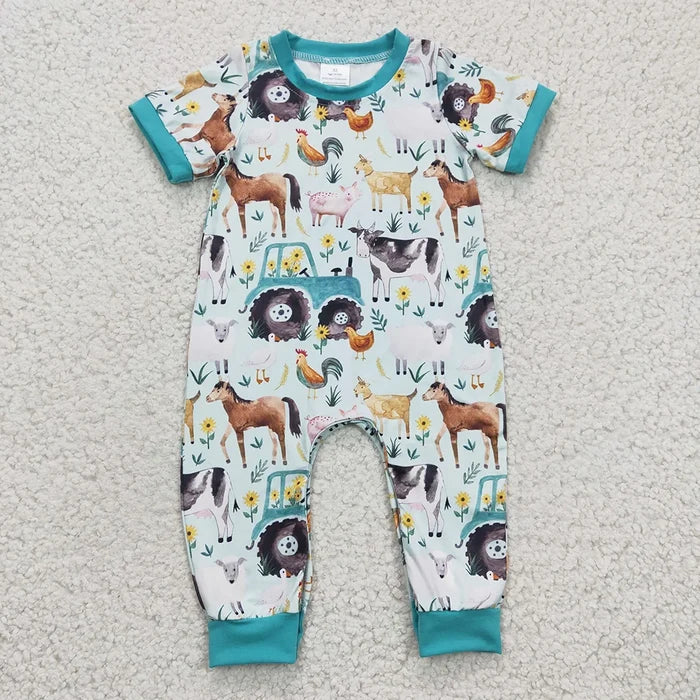 Sibling Baby Boys Farm Animal Short Sleeve Pajama Set Dress and Romper