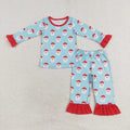 Sibling Baby Boys Girls Christmas Hats Santa Top Pocket Pant Pajamas Sets
