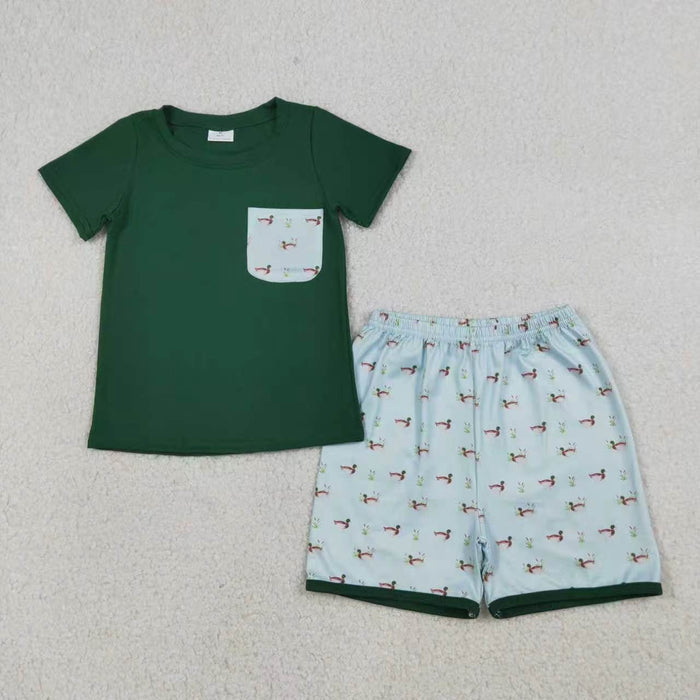 Sibling Baby Boys Girls Ducks Hunting Shorts Set Pockets Knee Length Dress Rompers