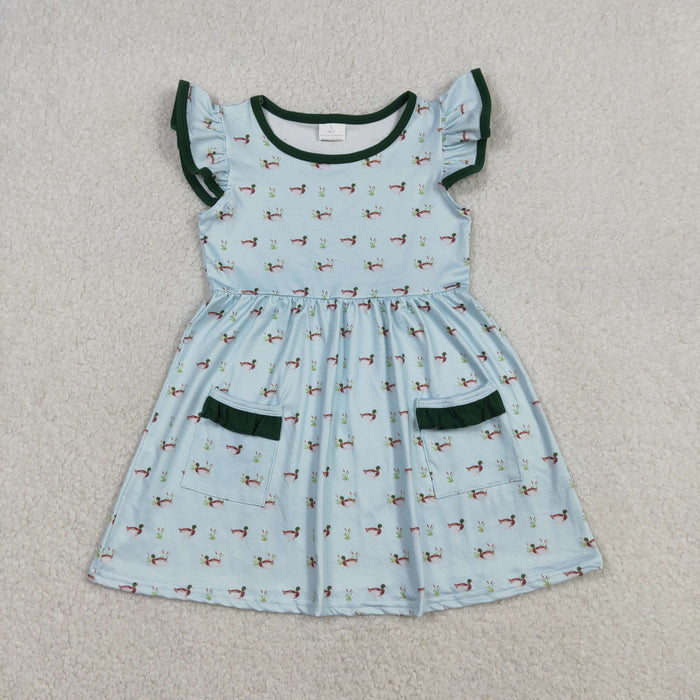Sibling Baby Boys Girls Ducks Hunting Shorts Set Pockets Knee Length Dress Rompers