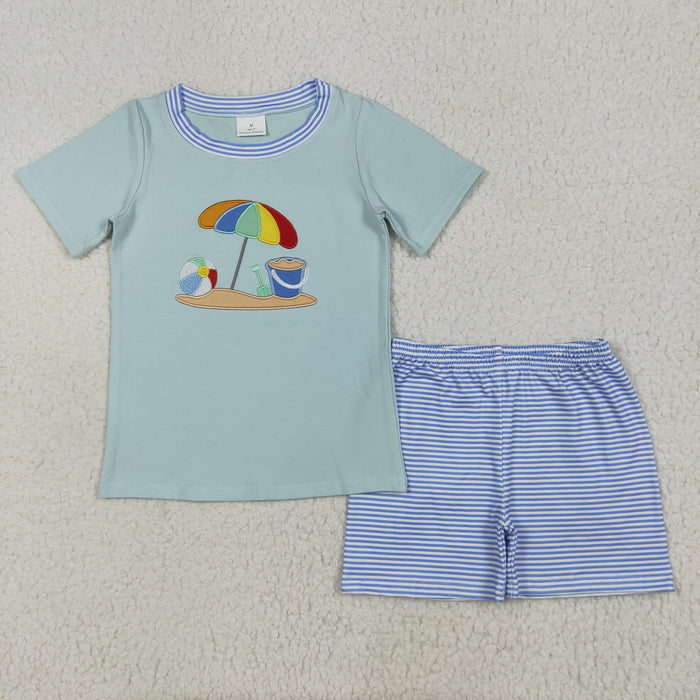 Sibling Baby Boys Girls Embroidery Beach Top Stripe Shorts Clothes Sets