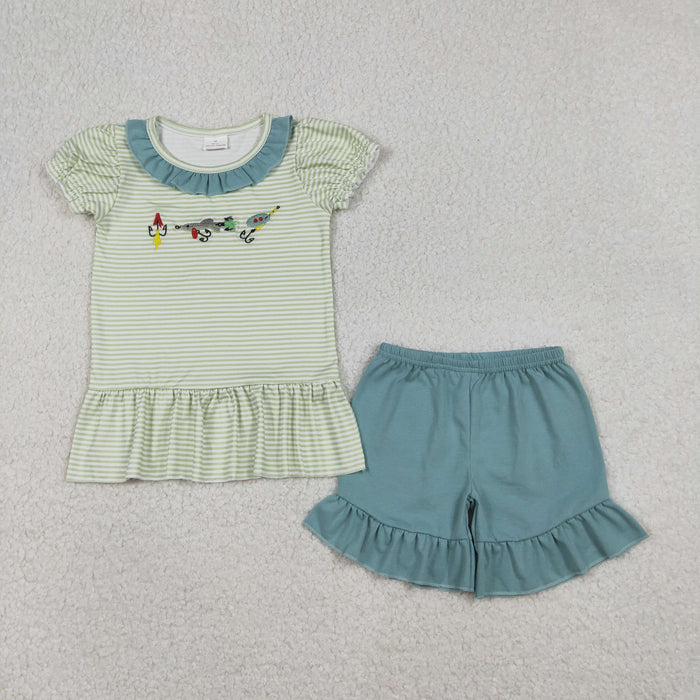 Sibling Baby Boys Girls Embroidery Fishing Top Shorts Hunting Clothes Sets