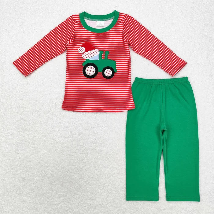 Sibling Baby Boys Girls Embroidery Trucks Santa Milks Top Pants Christmas Clothes Sets