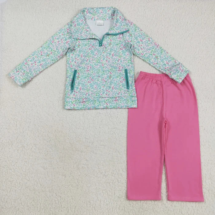 Sibling Baby Boys Girls Floral Leopard Zipper Pullovers Leggings Pant Fall Clothes Sets