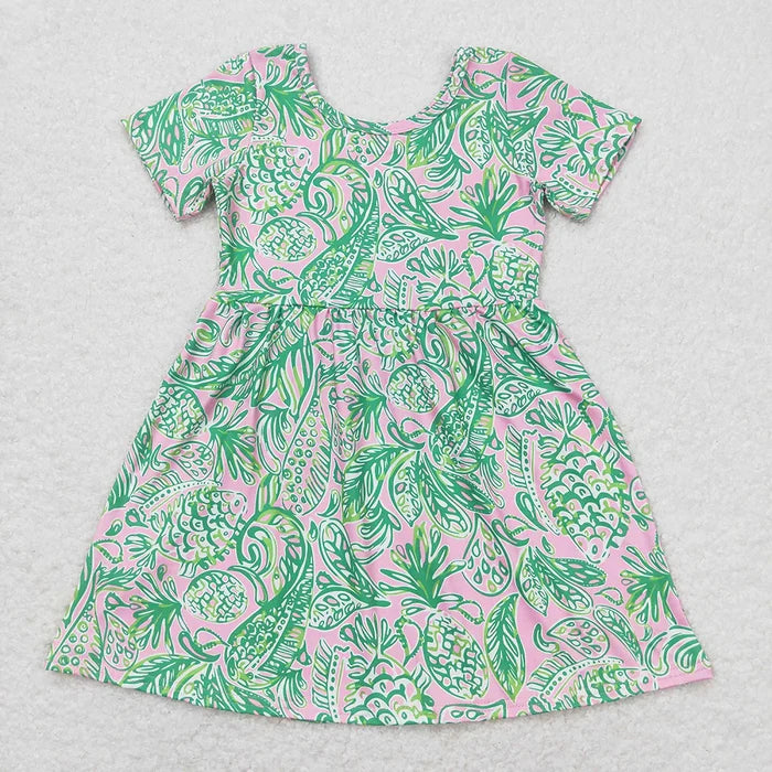 Sibling Baby Boys Girls Green Leaves Fish Summer Outfits Clothes Sets Shirts Tunic Dresses
