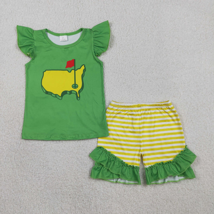 Sibling Baby Boys Girls Green Stripes Golf Shirts Pockets Shorts Clothes Set Sleeveless Romper