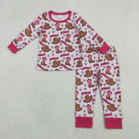 Sibling Baby Boys Girls Long Sleeve Bull Skulls Boots Hats Top Pants Western Pajamas Sets