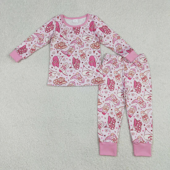 Sibling Baby Boys Girls Long Sleeve Bull Skulls Boots Hats Top Pants Western Pajamas Sets