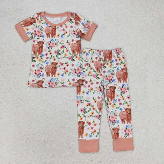 Sibling Baby Boys Girls Short Sleeve Cows Aztec Horses Top Pants Western Pajamas Sets