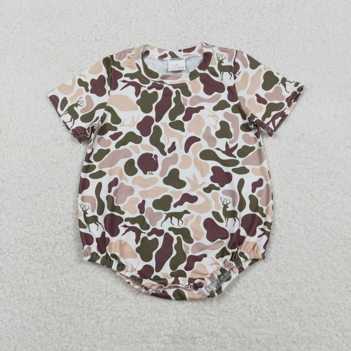 Sibling Baby Boys Hunting Camo Short Sleeve Bubble Romper