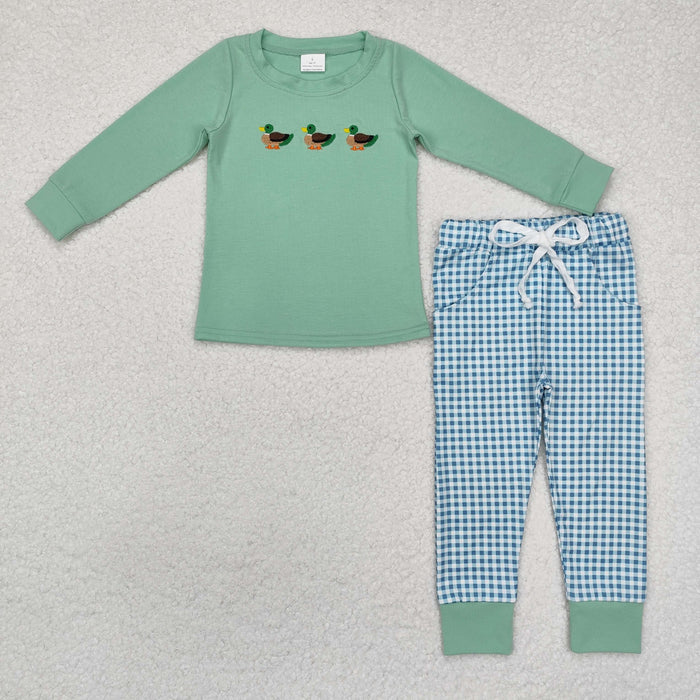 Sibling Baby Boys Long Sleeve Embroidery Ducks Top Pockets Pants Hunting Clothes Sets