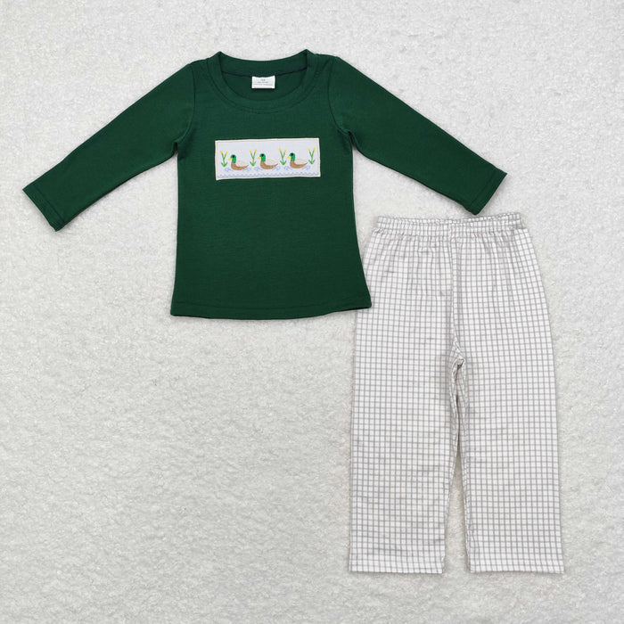 Sibling Baby Boys Long Sleeve Embroidery Ducks Top Pockets Pants Hunting Clothes Sets