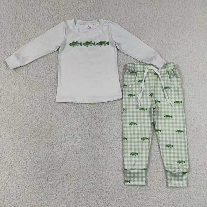 Sibling Baby Boys Long Sleeves Fishes Hunting Pockets Pant Clothes Set Rompers