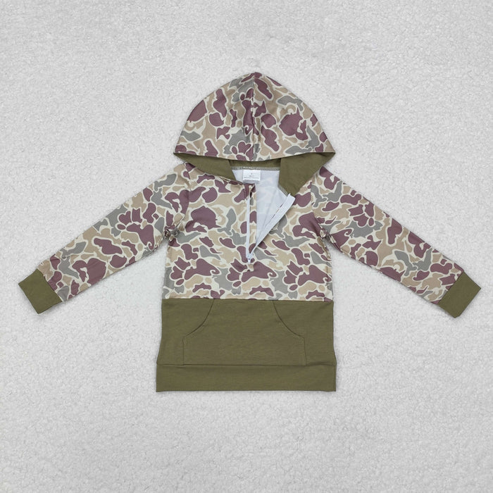 Sibling Baby Boys Long Sleeves Southern Hunting Camo Horses Zip Pockets Hoodies Top