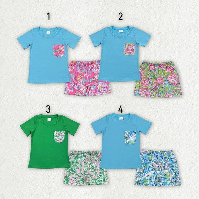 Sibling Baby Boys Pocket Tee Shirts Tops Sea Shorts Outfits