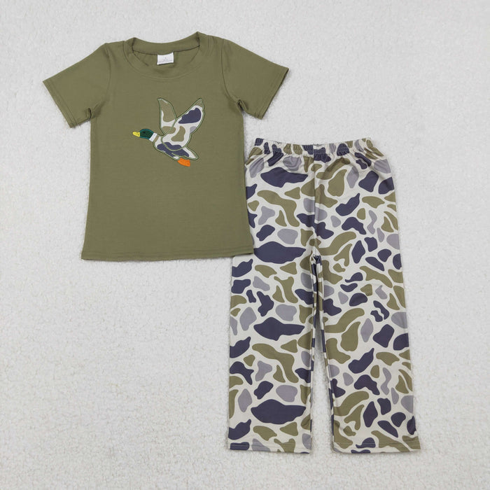 Sibling Baby Boys Short Sleeve Embroidery Ducks Top Camo Pants Hunting Clothes Sets