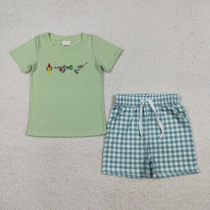 Sibling Baby Boys Short Sleeve Embroidery Fishing Top Shorts Hunting Clothes Sets