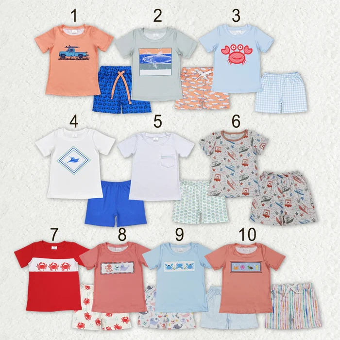 Sibling Baby Boys Short Sleeve Shirts Top Shorts Sea World Pajamas Clothes Sets