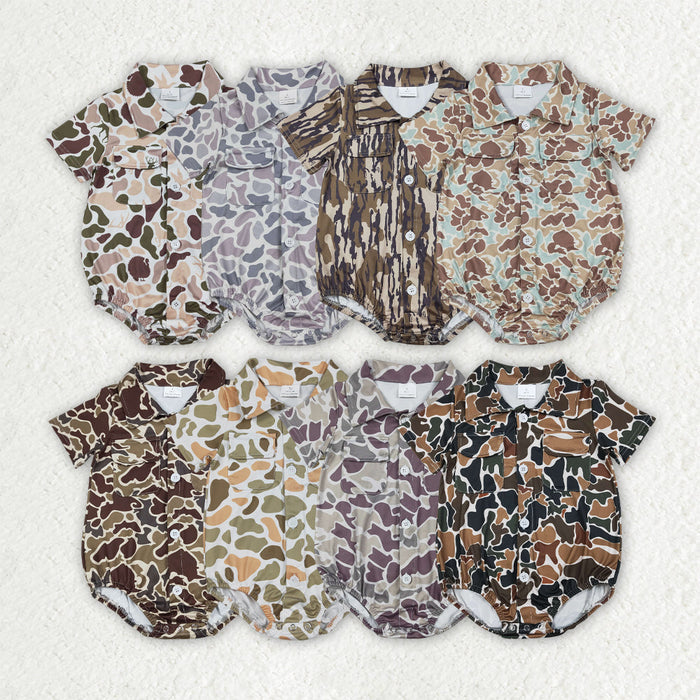 Sibling Baby Boys Southern Camo Button Pockets Hunting Rompers